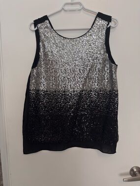 Sleeveless Sequin Ombre Tank Top - Silver and Black